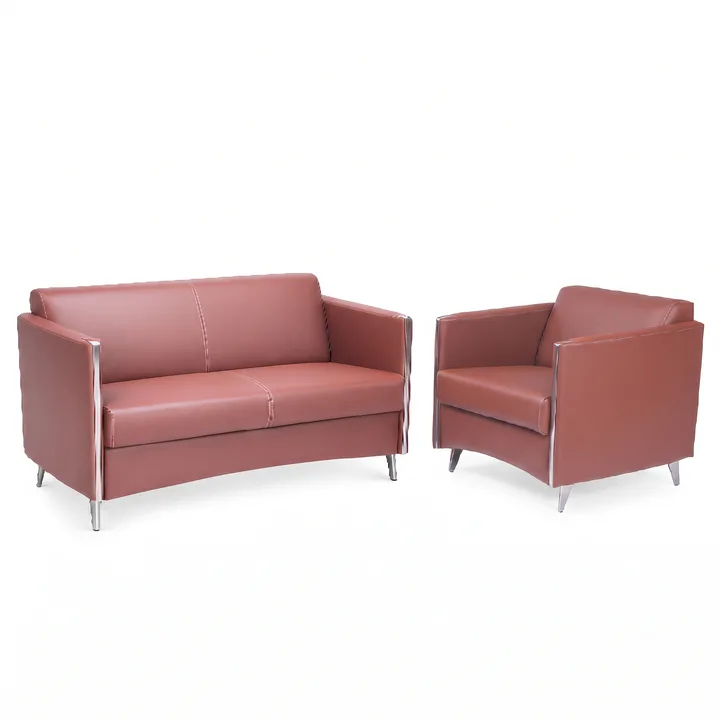 Brown leatherette office sofa set with matching single-seater